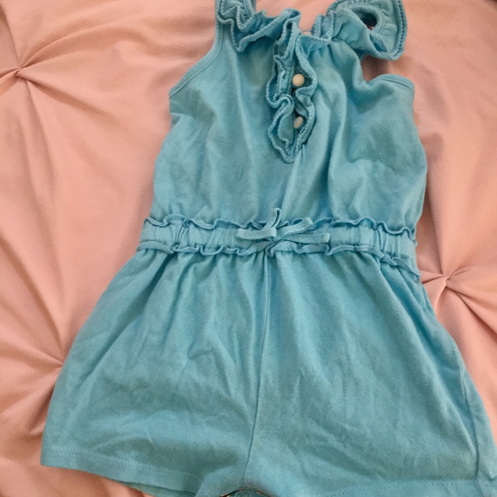 Super cute aqua romper onesie buttons ruffled!